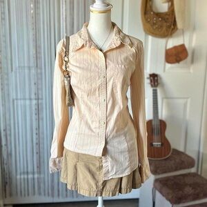 american eagle pink striped button up shirt